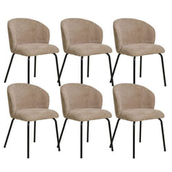 DALIDA -  Lot de 6 Chaises Incurvées Tissu Bouclé Beige Pieds Métal Noir