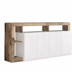 ARTURO - Buffet 4 Portes Blanc Laqué Encadrement Niches Aspect Bois Antik