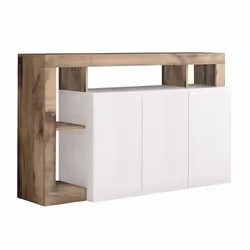 ARTURO - Buffet 3 Portes Blanc Laqué Encadrement Niches Aspect Bois Antik