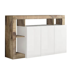 ARTURO - Buffet 3 Portes Blanc Laqué Encadrement Niches Aspect Bois Antik