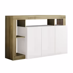 ARTURO - Buffet 3 Portes Blanc Laqué Encadrement Niches Aspect Bois Cadiz