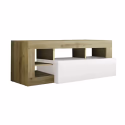 ARTURO - Meuble TV 1 Abattant Blanc Laqué Encadrement Niches Aspect Bois Cadiz