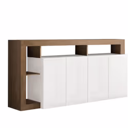 ARTURO - Buffet 4 Portes Blanc Laqué Encadrement Niches Aspect Chêne Mercure