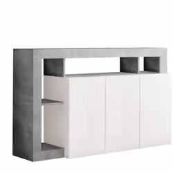 ARTURO - Buffet 3 Portes Blanc Laqué Encadrement Niches Finition Aspect Cimento