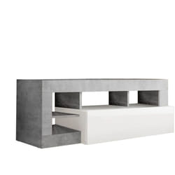 Arturo - Meuble tv 1 Abattant Blanc Laqué Encadrement Niches Aspect Cimento