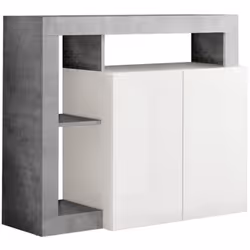 Buffet 2 Portes Blanc Laqué Encadrement Niches Aspect Cimento de la gamme Arturo. Un buffet design alliant parfaitement le bl ...