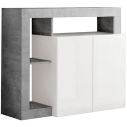 Arturo - Buffet 2 Portes Blanc Laqué Encadrement Niches Aspect Cimento