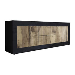OTELLO - Meuble TV 2 Portes 2 Tiroirs Finition Noir Mat et Aspect Bois Antik