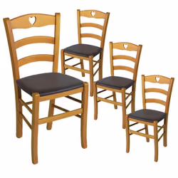 NAPLES - Lot de 4 Chaises Teinté Chêne  et Assises en PVC Moka