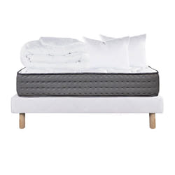 Zenith - Pack Matelas + Sommier Tapissier Blanc 140x190 Cm + 2 Oreillers + 1 Couette