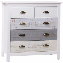 ROSALIA - Commode 5 Tiroirs Bois Aspect Vieilli Blanc et Grisé