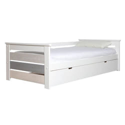 ROSALIA - Lit Gigogne 90 x190 cm Bois Aspect Vieilli Blanc et Grisé