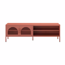 OLIVIA - Meuble TV 160 cm 2 Portes Ajourées 2 Niches en Métal Terracotta - Vue supplémentaire 2