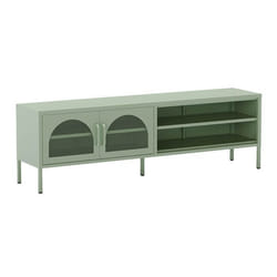 OLIVIA - Meuble TV 160 cm 2 Portes Ajourées 2 Niches en Métal Vert Menthe