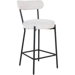 LOANA - Chaise Haute Tissu Bouclé Blanc Chiné Dossier et Pieds Métal Noir