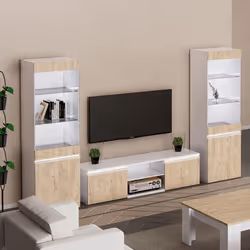 CHRIS OAK - Ensemble Salon meuble TV Laqué Blanc Brillant Aspect Bois