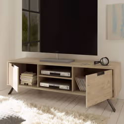 PALAMO - Meuble TV 2 Portes Aspect Bois Pieds Métal Gris Foncé - Vue supplémentaire 2