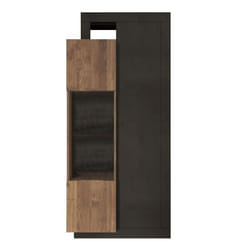 LIBERTA NOIR - Vitrine 2 portes Aspect Pierre Noire et Bois Finition Mercure
