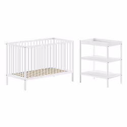 ELIOTT - Ensemble Lit BB + Table à Langer en Hêtre Massif Laqué Blanc