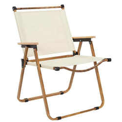 KAMPA - Chaise Pliante de Camping en Métal imitation bois et Toile Beige