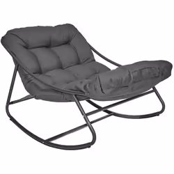 SABHA - Fauteuil à Bascule en Métal et Textilène Gris avec Coussin Gris