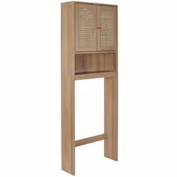 MAYA - Meuble pour Toilettes 2 Portes Effet Bois et Façades Rotin