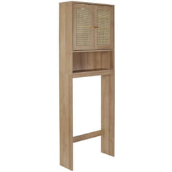 MAYA - Meuble pour Toilettes 2 Portes Effet Bois et Façades Rotin