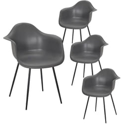 OMER - Lot de 4 Chaises Coque Accoudoirs Grises Piètement Métal