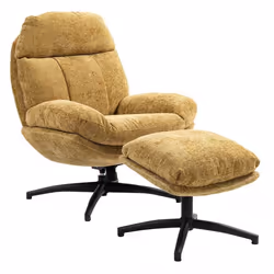 LOAM - Fauteuil Pivotant Inclinaison Réglable avec Repose Pieds Tissu Jaune