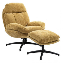 LOAM - Fauteuil Pivotant Inclinaison Réglable avec Repose Pieds Tissu Jaune