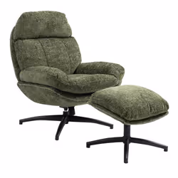 LOAM - Fauteuil Pivotant Inclinaison Réglable avec Repose Pieds Tissu Vert