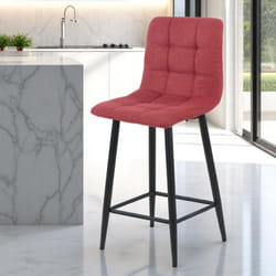 ERNEST - Lot de 2 Tabourets de bar Tissu Gris Pieds Métal Rouge