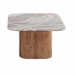 ANGELE - Lot de 2 Tables Basses Plateau Marbre Naturel Piètement Acacia - Vue supplémentaire 2