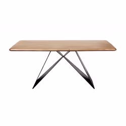 MYLONIS - Table Repas 170cm Plateau en Acacia Massif Pieds Métal Noir Forme Papillon - Vue supplémentaire 2