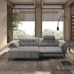 Canapé Relax Méridienne gauche Têtières Réglables Tissu Bubble Gris foncé - VILLALBA