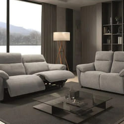 MAZARO - Canapés 3 Places Relax Electrique + 2 Places Fixe Tissu Gris Chiné