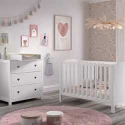 MILADY - Ensemble Lit bébé 60x120cm avec Commode et Plan à langer laqué Blanc
