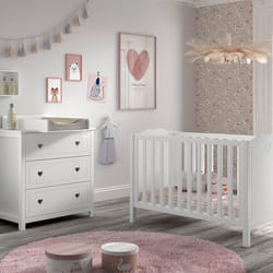 MILADY - Ensemble Lit bébé 60x120cm avec Commode et Plan à langer laqué Blanc