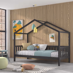 ARKAN - Lit Maison à Barrières 90x200cm Pin Anthracite - Vue supplémentaire 2