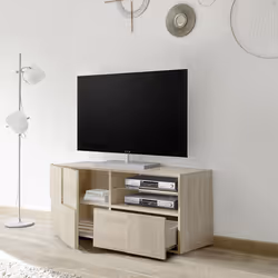 REBECCA - Meuble TV 121 cm Finition Aspect Bois Samoa Relief Damiers - Vue supplémentaire 2