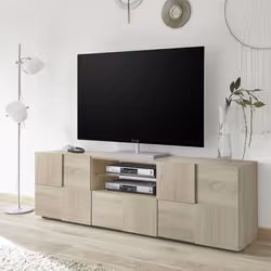 REBECCA - Meuble TV 181 cm Finition Aspect Bois Samoa Relief Damiers - Vue supplémentaire 2