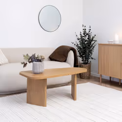 VALENTIANE - Table Basse en MDF Aspect Bois Clair Pieds Asymétriques - Vue supplémentaire 2