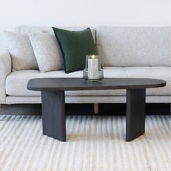 VALENTIANE - Table Basse en MDF Aspect Bois Foncé Pieds Asymétriques