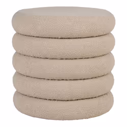 LASTIK - Pouf-Coffre Rond en Tissu Bouclé Beige