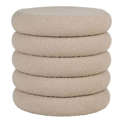 LASTIK - Pouf-Coffre Rond en Tissu Bouclé Beige