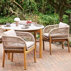 LORIENA - Table Repas de Jardin Ø120cm en Acacia Plateau en Terrazzo