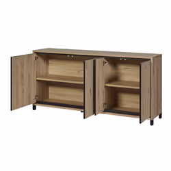 ANTHONY - Buffet 4 Portes 188cm Aspect bois Détail Déco Lignes Verticales Noires - Vue supplémentaire 2