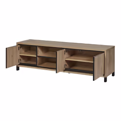 ANTHONY - Meuble TV 170cm Aspect bois Détail Déco Lignes Verticales Noires - Vue supplémentaire 2
