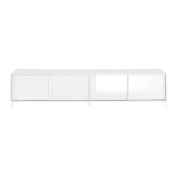 KANSAS WHITE - Meuble TV 4 portes laqué blanc pieds métal