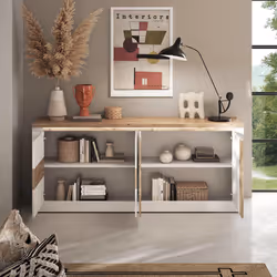 ISALIA - Buffet 4 portes blanc et aspect chêne finition Cadiz avec LED - Vue supplémentaire 2